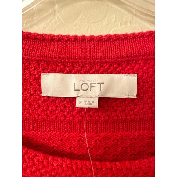 Ann Taylor LOFT Red Long Sleeve Sweater Stripe Pattern 100% Cotton Size Small - Picture 7 of 9
